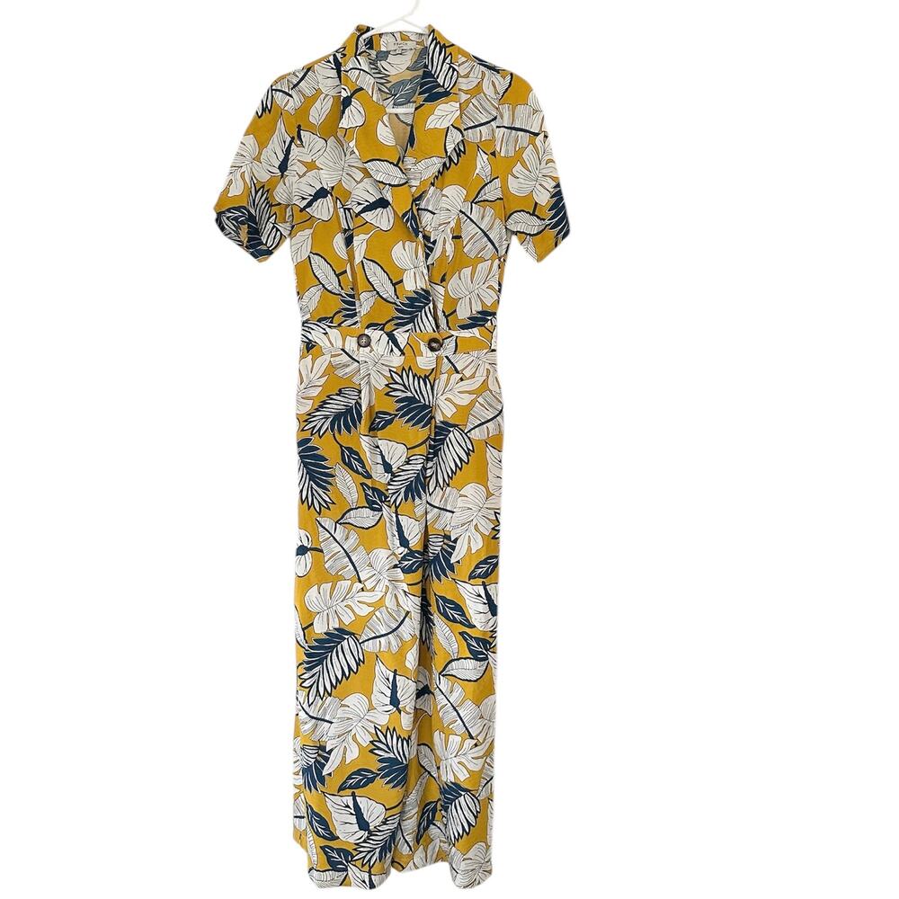 FRNCH clothes Yellow Banana Leaf Jumpsuit Romper Pant suit Linen look summer S